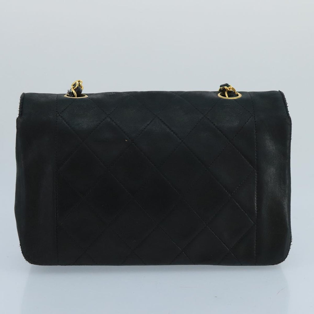 CHANEL Diana Matelasse Chain Shoulder Bag Lamb Skin Black Gold CC bs20390