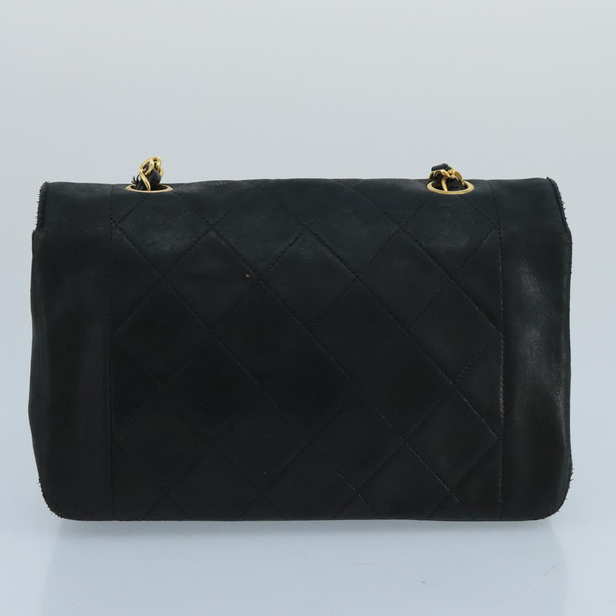 CHANEL Diana Matelasse Chain Shoulder Bag Lamb Skin Black Gold CC bs20390