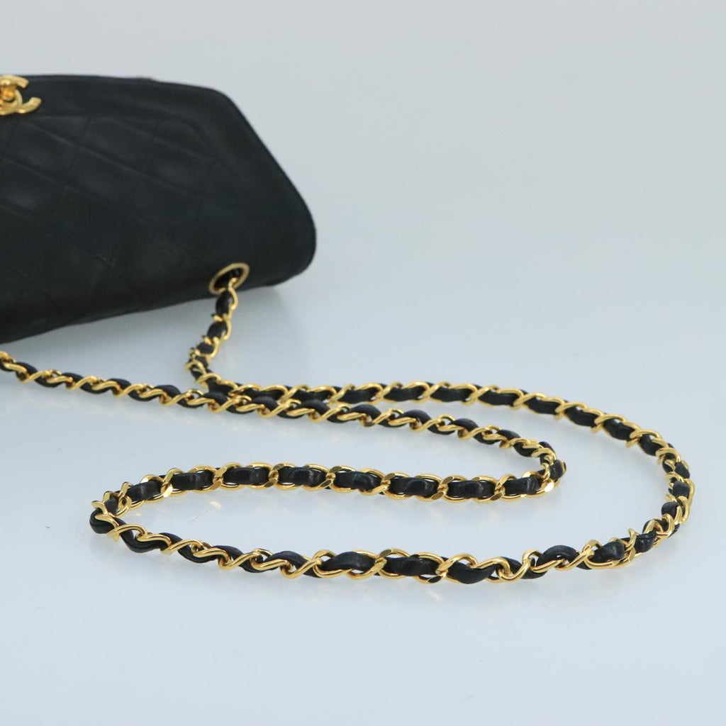 CHANEL Diana Matelasse Chain Shoulder Bag Lamb Skin Black Gold CC bs20390