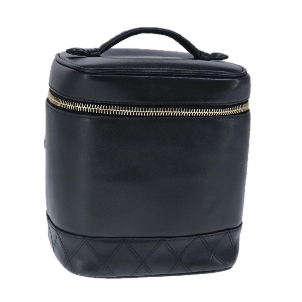CHANEL Bicolore Vanity Cosmetic Pouch Leather Black Gold CC bs20395
