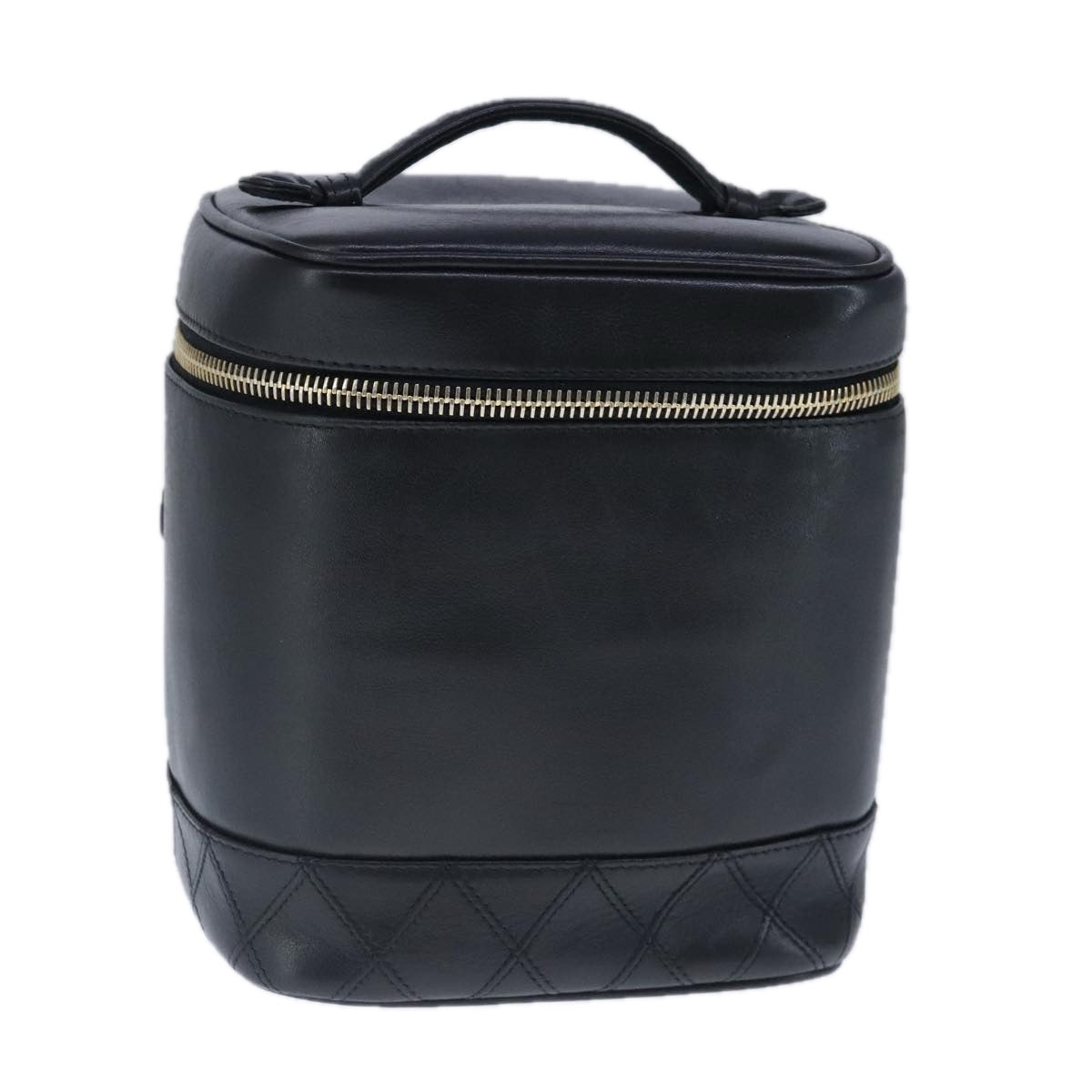CHANEL Bicolore Vanity Cosmetic Pouch Leather Black Gold CC bs20395