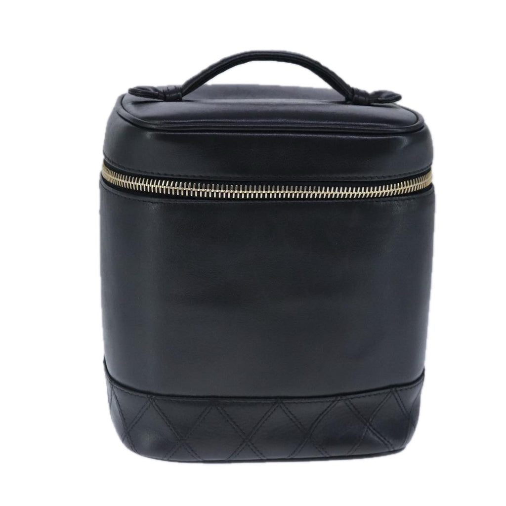 CHANEL Bicolore Vanity Cosmetic Pouch Leather Black Gold CC bs20395