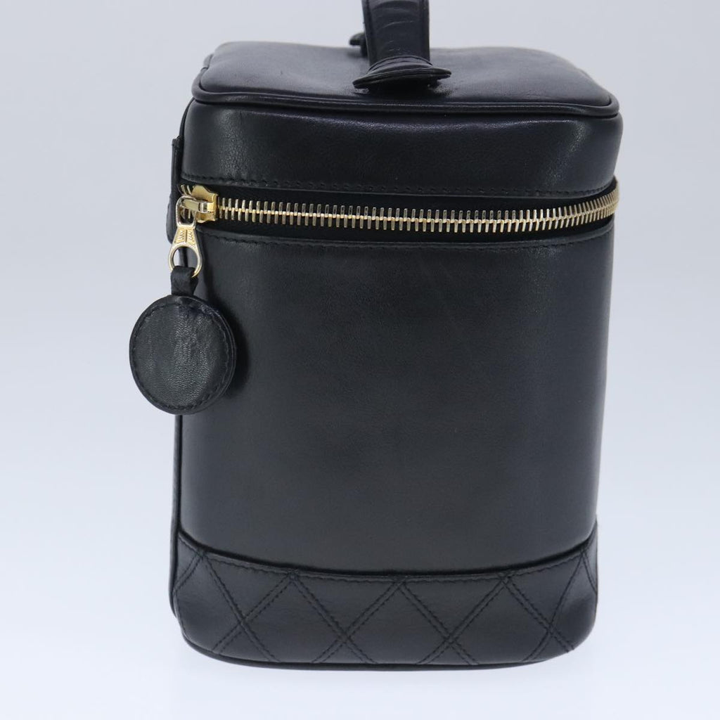 CHANEL Bicolore Vanity Cosmetic Pouch Leather Black Gold CC bs20395