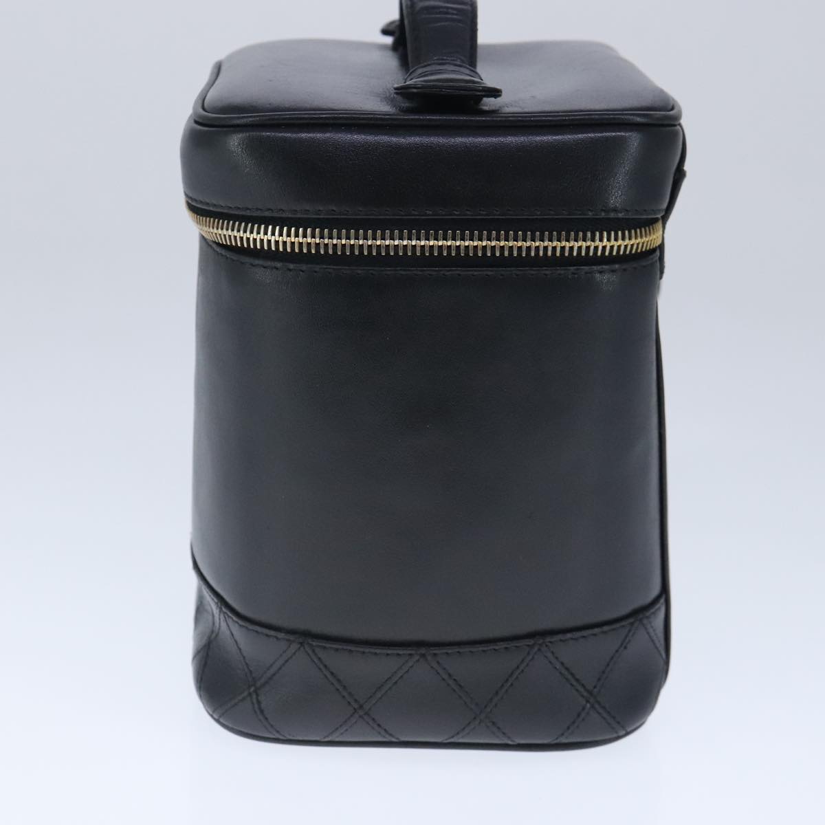 CHANEL Bicolore Vanity Cosmetic Pouch Leather Black Gold CC bs20395