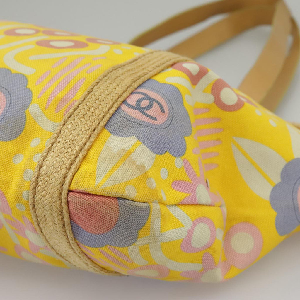 CHANEL High Summer Tote Bag Canvas Yellow Silver CC bs20423