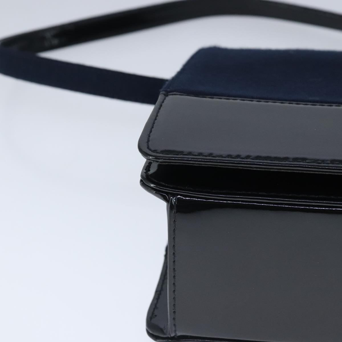 CHANEL Shoulder Bag Cotton Leather Navy Black CC bs20475