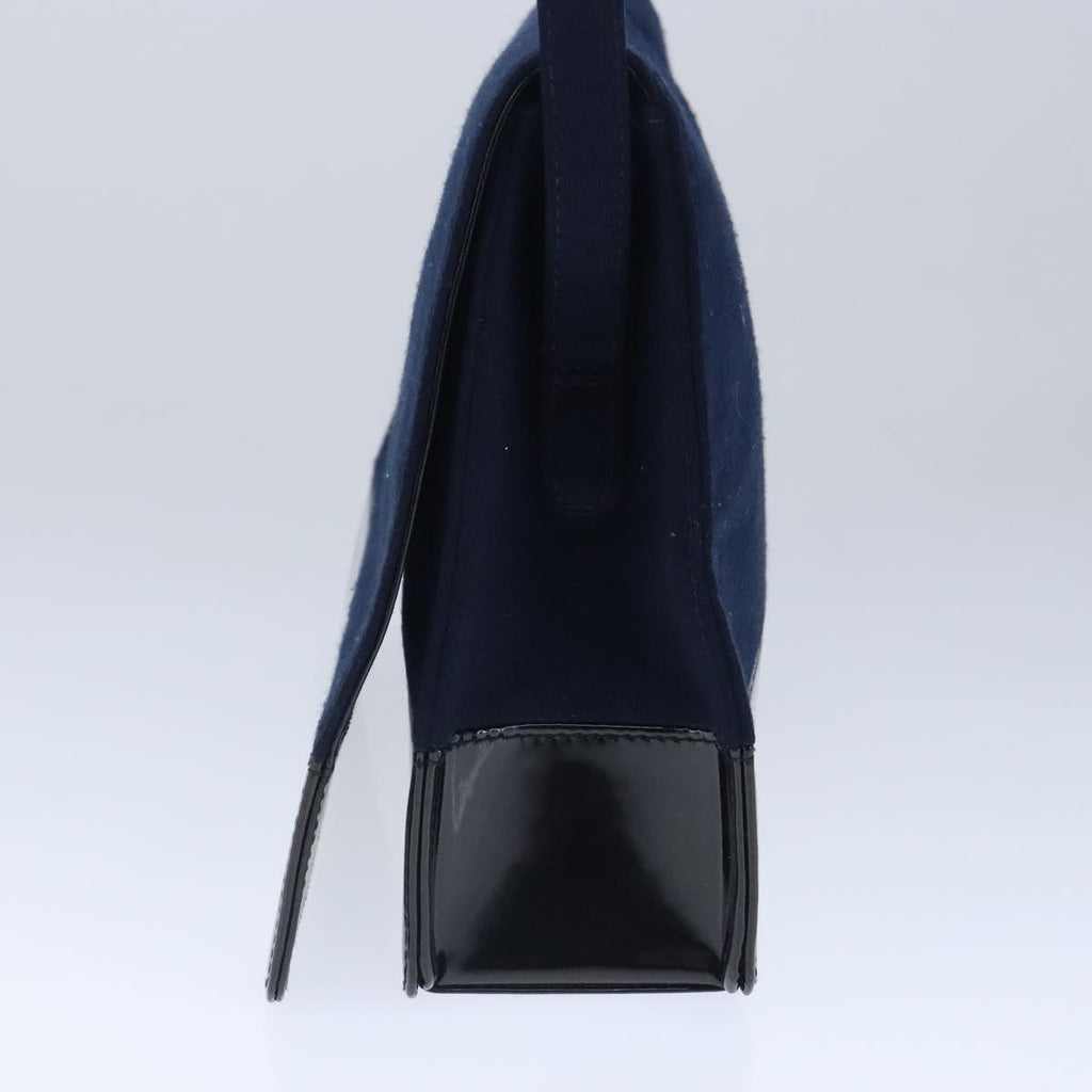 CHANEL Shoulder Bag Cotton Leather Navy Black CC bs20475