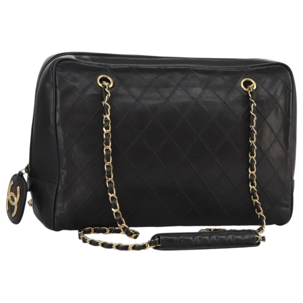CHANEL Bicolore Chain Matelasse Shoulder Bag Lamb Skin Black CC bs20538