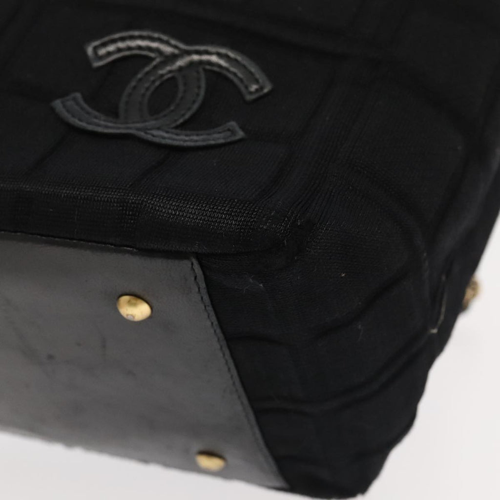 CHANEL Choco Bar Chain Hand Bag Cotton Black CC bs20540