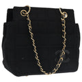 CHANEL Choco Bar Chain Hand Bag Cotton Black CC bs20540