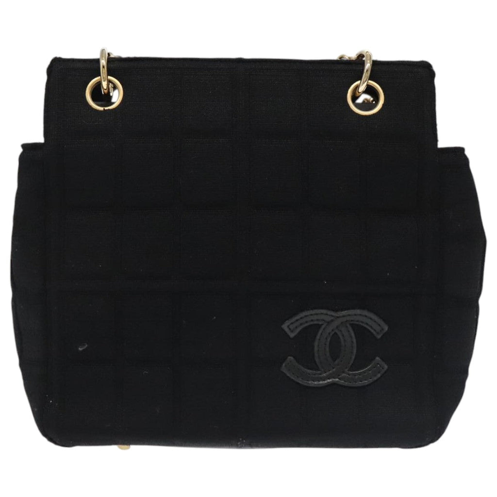 CHANEL Choco Bar Chain Hand Bag Cotton Black CC bs20540