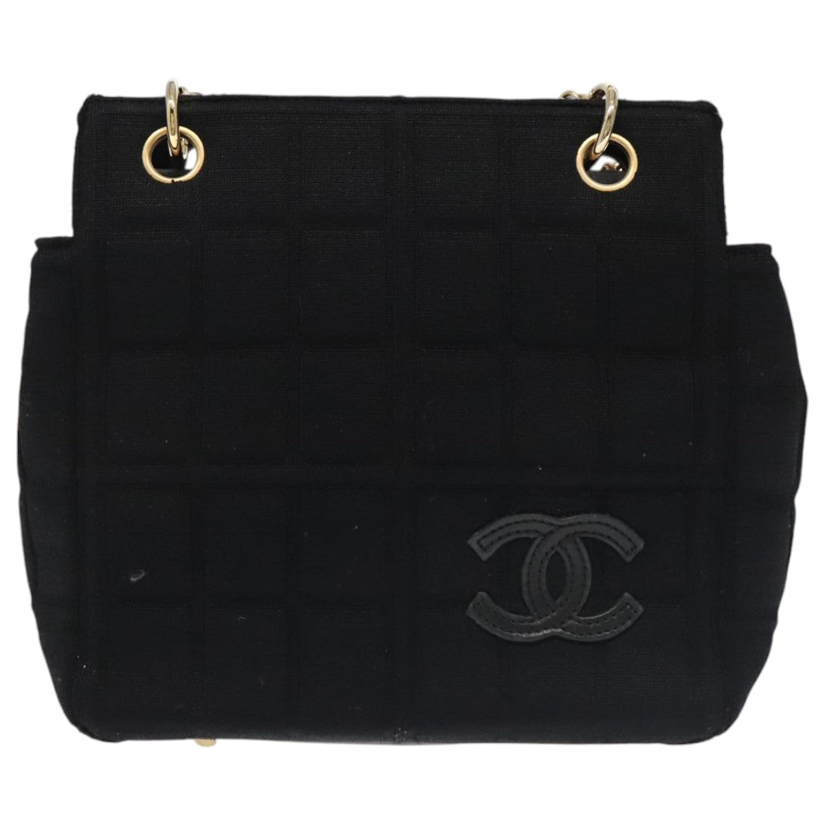 CHANEL Choco Bar Chain Hand Bag Cotton Black CC bs20540