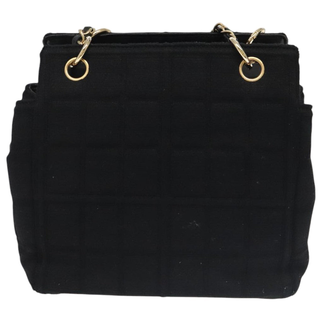 CHANEL Choco Bar Chain Hand Bag Cotton Black CC bs20540