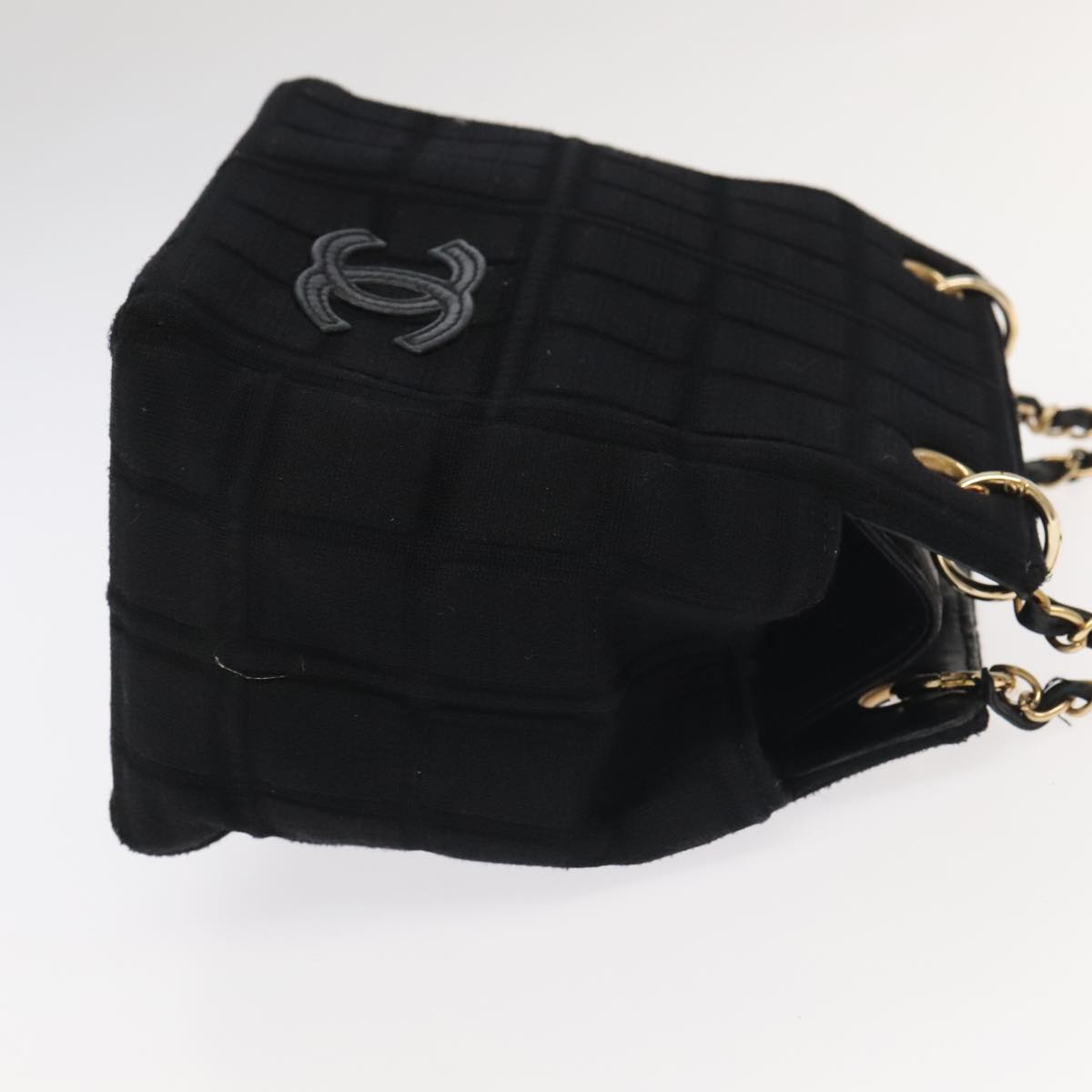 CHANEL Choco Bar Chain Hand Bag Cotton Black CC bs20540