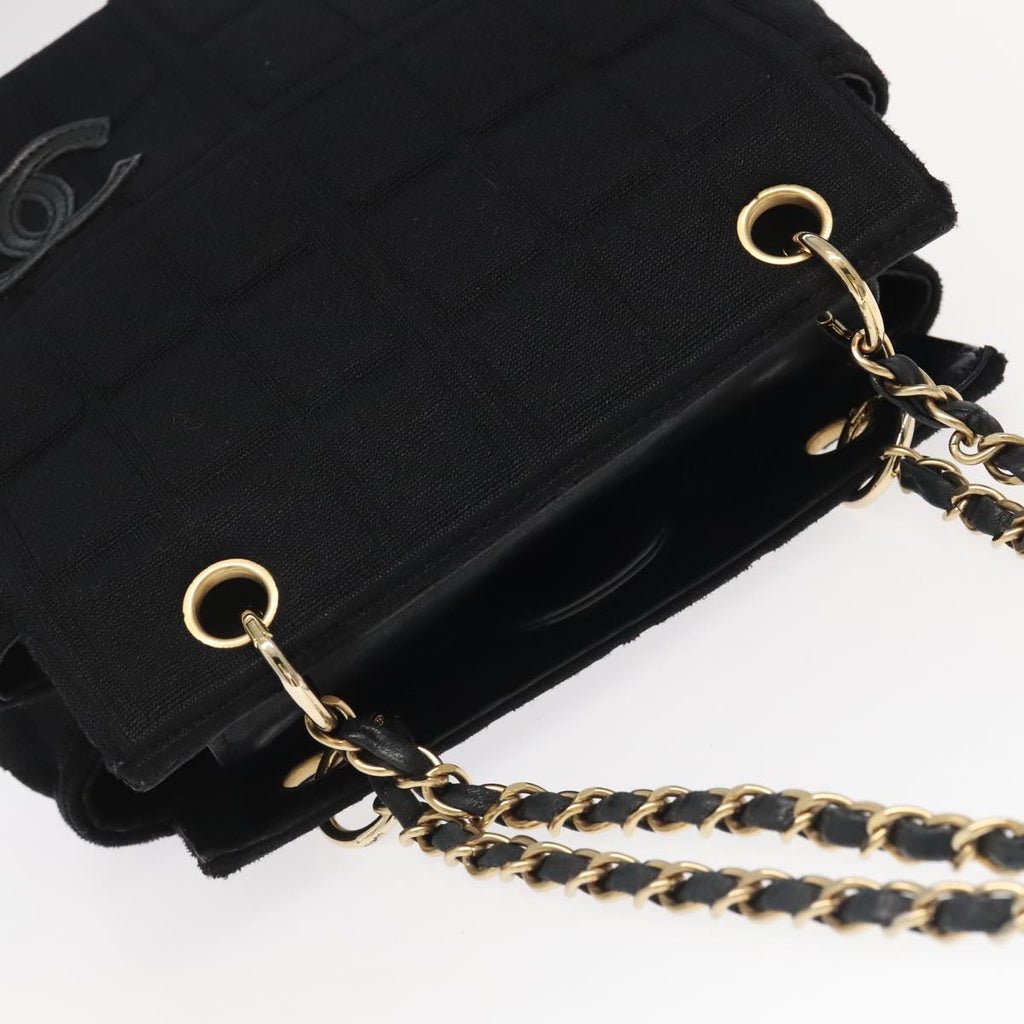 CHANEL Choco Bar Chain Hand Bag Cotton Black CC bs20540