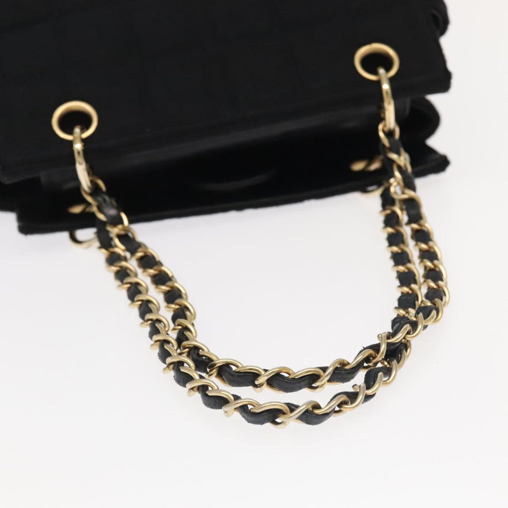 CHANEL Choco Bar Chain Hand Bag Cotton Black CC bs20540