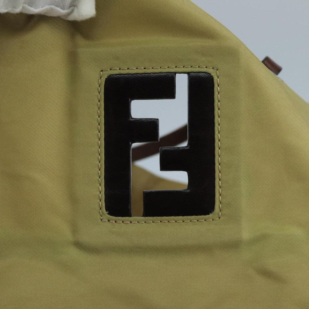 FENDI Tote Bag Nylon Leather Beige Brown Silver bs20576