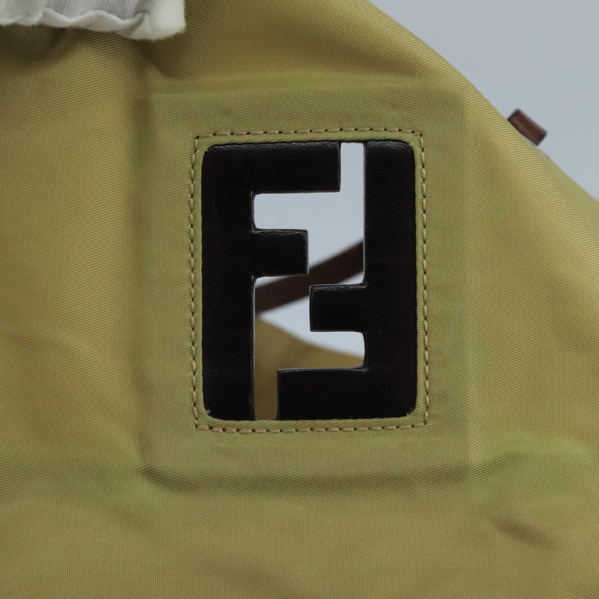 FENDI Tote Bag Nylon Leather Beige Brown Silver bs20576