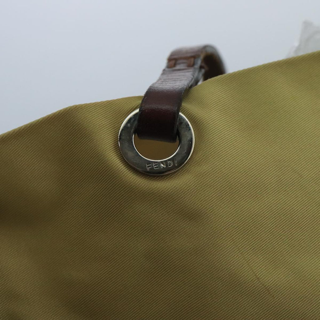 FENDI Tote Bag Nylon Leather Beige Brown Silver bs20576