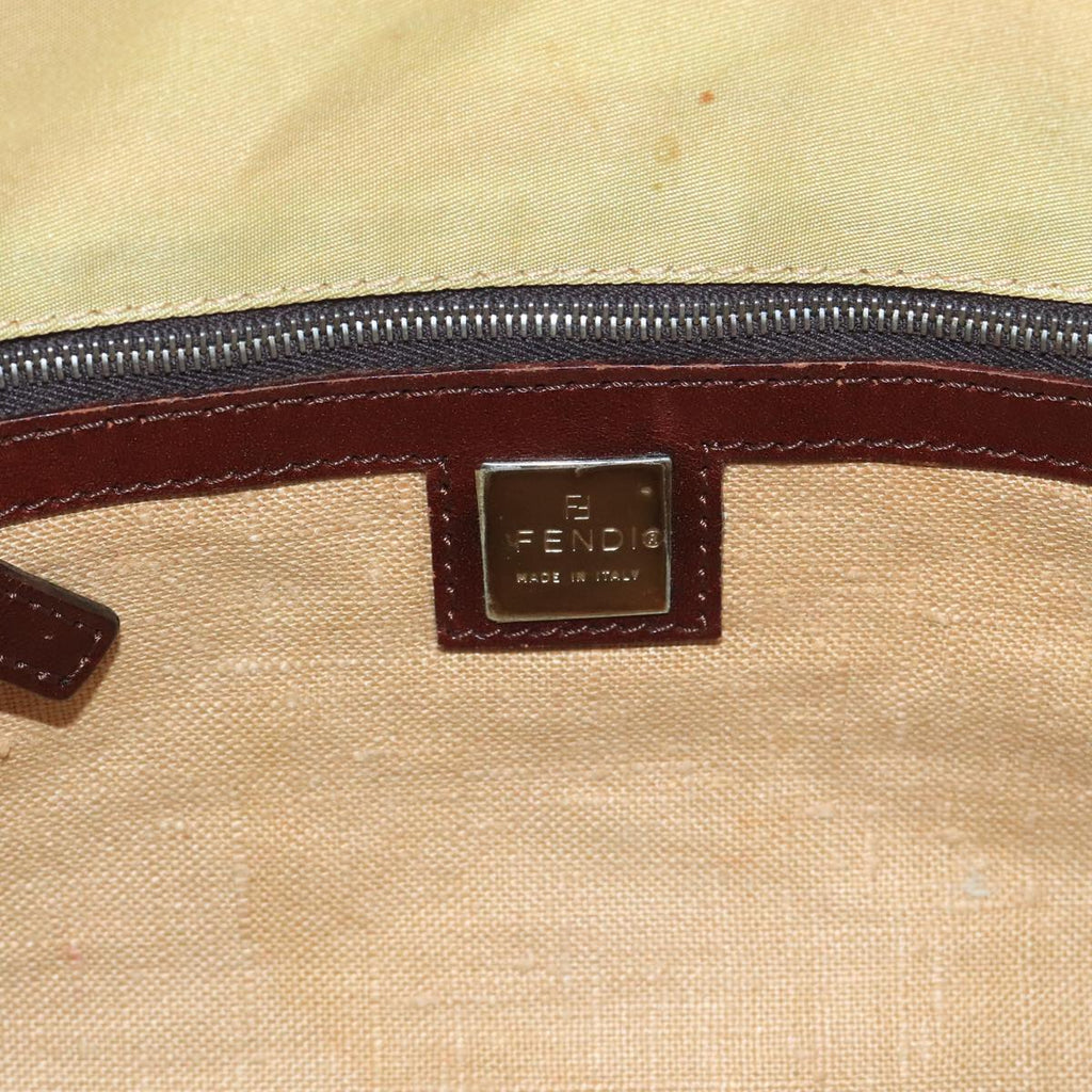 FENDI Tote Bag Nylon Leather Beige Brown Silver bs20576