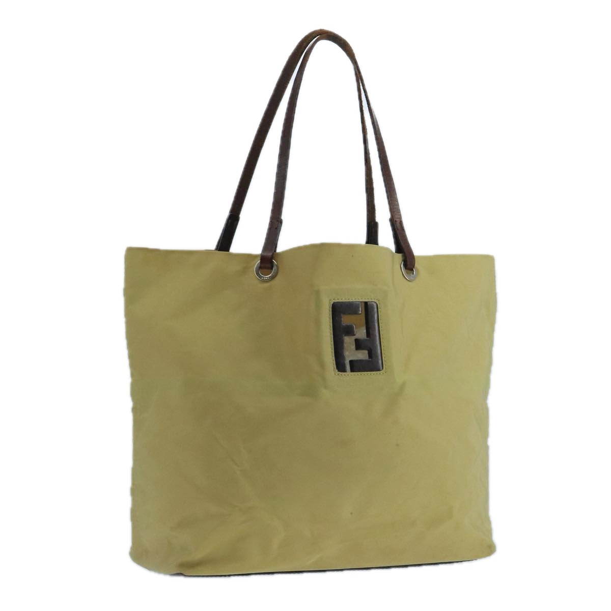 FENDI Tote Bag Nylon Leather Beige Brown Silver bs20576