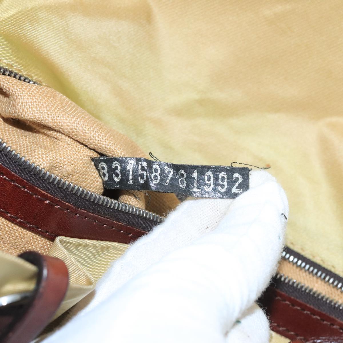 FENDI Tote Bag Nylon Leather Beige Brown Silver bs20576