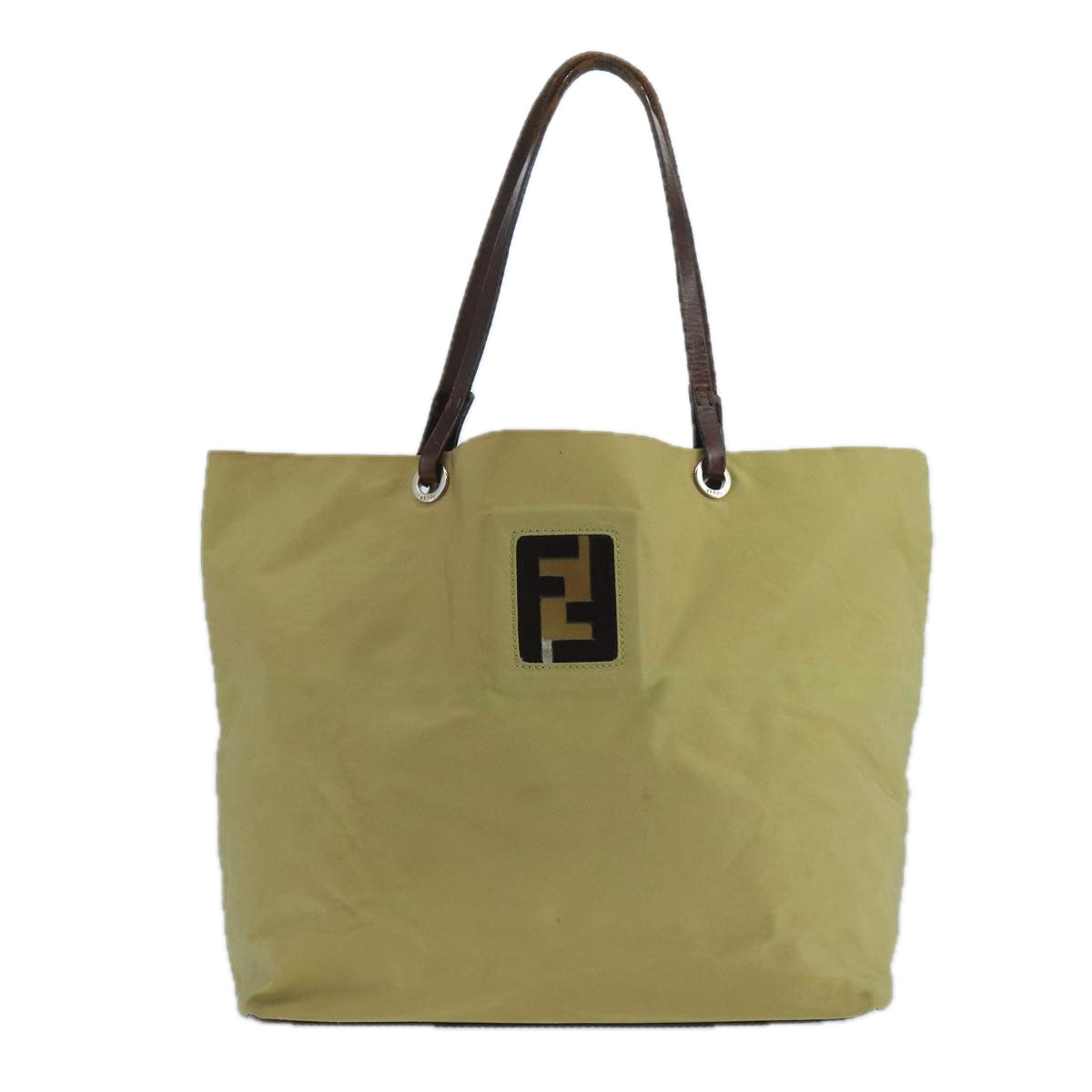 FENDI Tote Bag Nylon Leather Beige Brown Silver bs20576