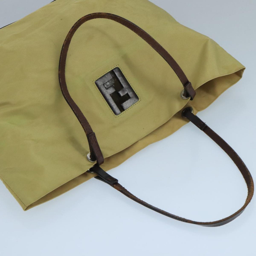 FENDI Tote Bag Nylon Leather Beige Brown Silver bs20576