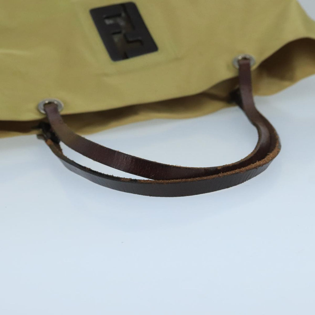 FENDI Tote Bag Nylon Leather Beige Brown Silver bs20576