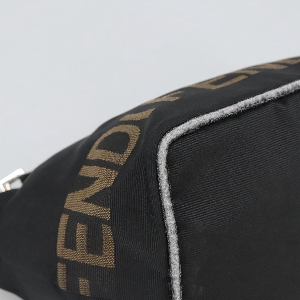 FENDI Hand Bag Nylon Black Brown Silver bs20578