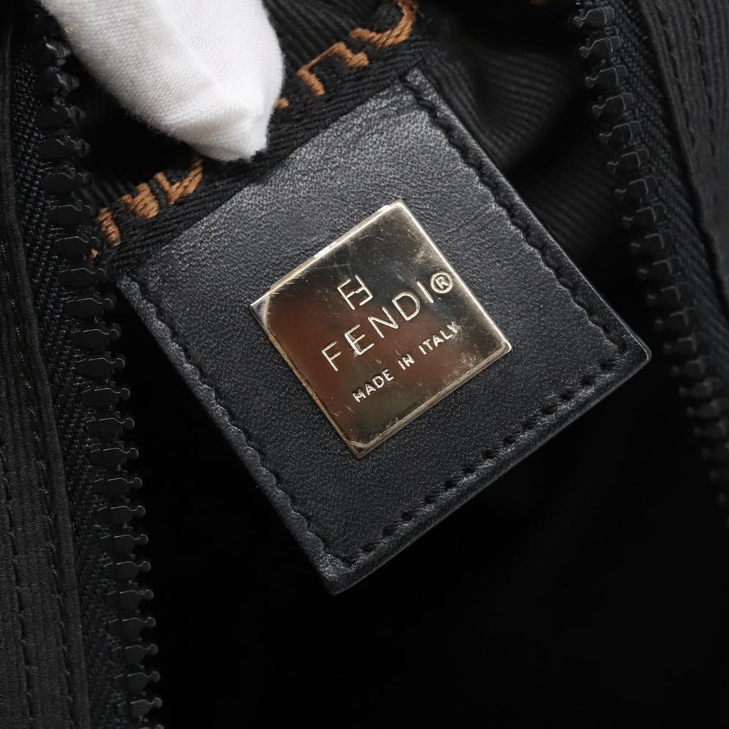 FENDI Hand Bag Nylon Black Brown Silver bs20578