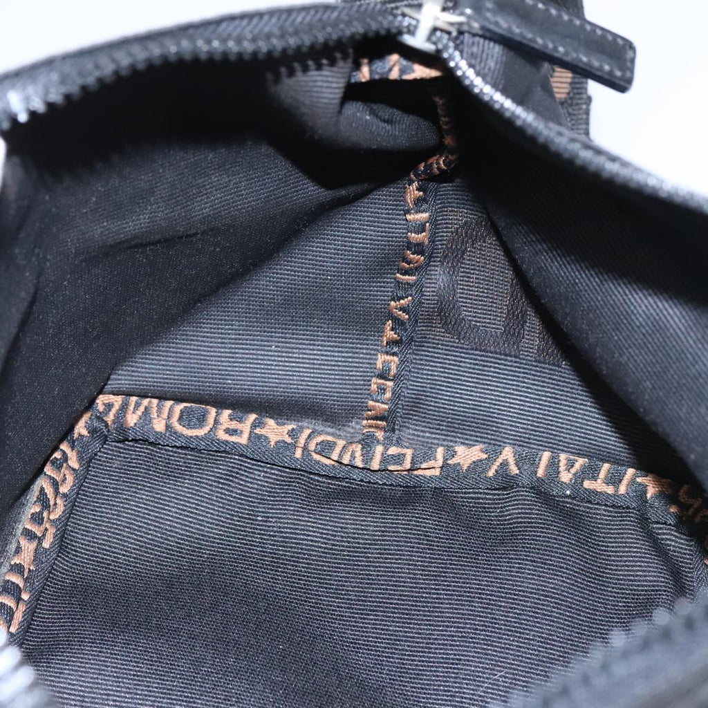 FENDI Hand Bag Nylon Black Brown Silver bs20578