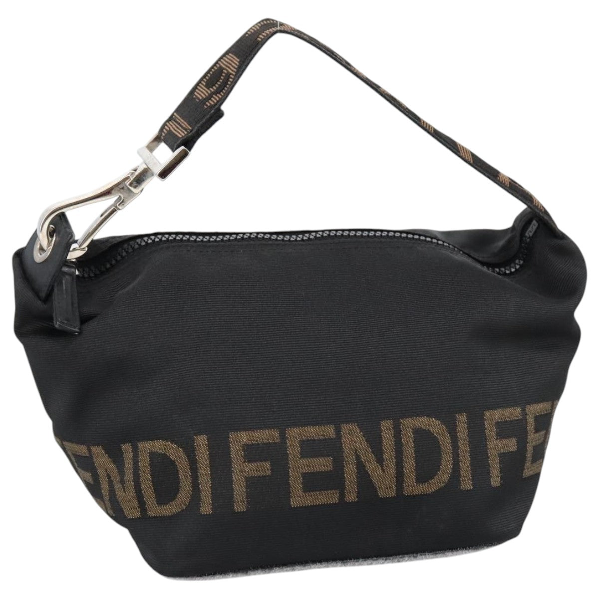 FENDI Hand Bag Nylon Black Brown Silver bs20578