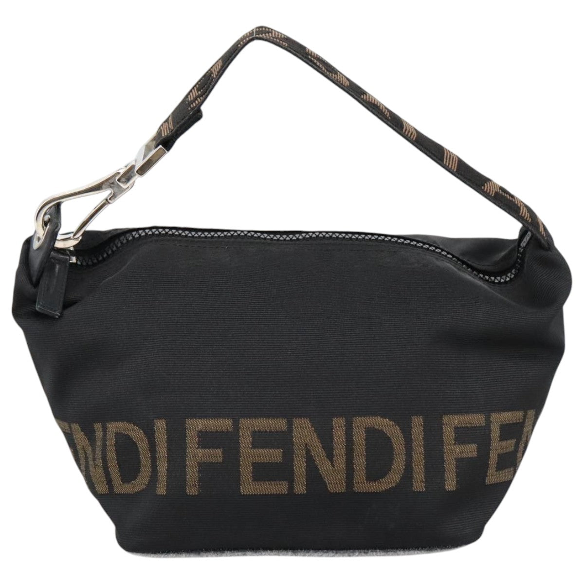 FENDI Hand Bag Nylon Black Brown Silver bs20578