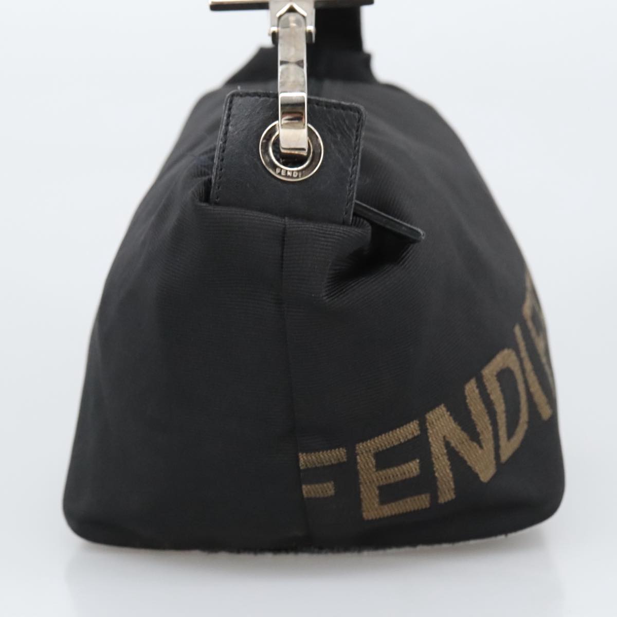 FENDI Hand Bag Nylon Black Brown Silver bs20578