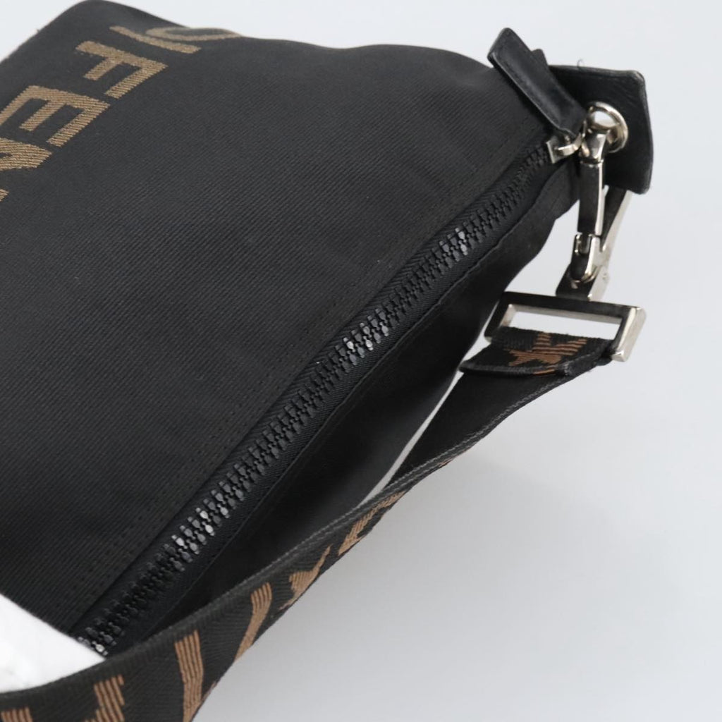 FENDI Hand Bag Nylon Black Brown Silver bs20578