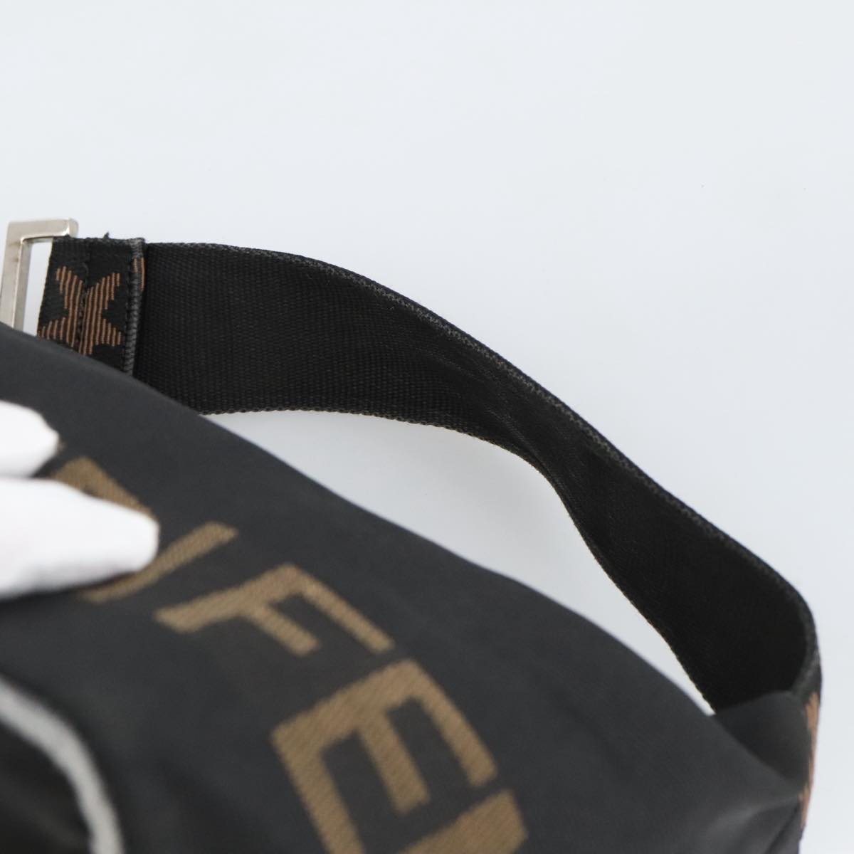 FENDI Hand Bag Nylon Black Brown Silver bs20578