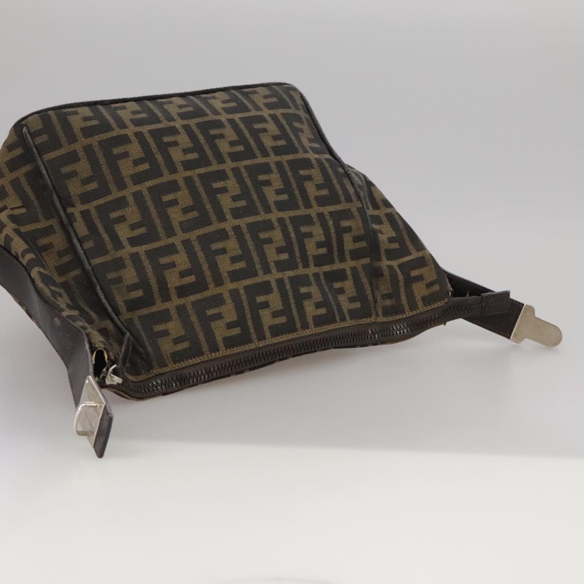FENDI Zucca Canvas Hand Bag Brown Black Silver bs20582