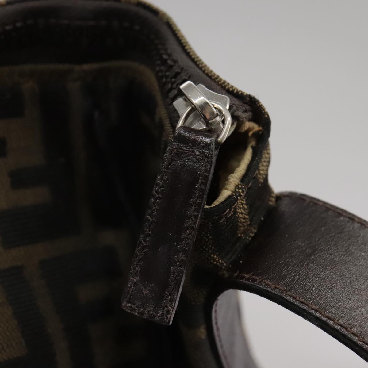 FENDI Zucca Canvas Hand Bag Brown Black Silver bs20582