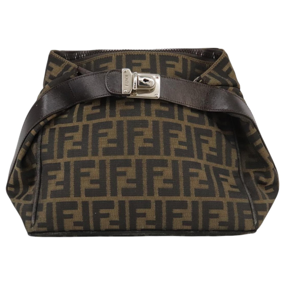 FENDI Zucca Canvas Hand Bag Brown Black Silver bs20582