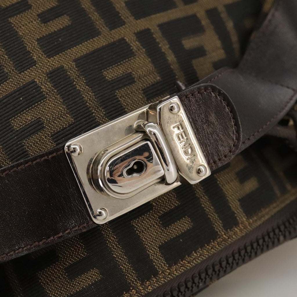 FENDI Zucca Canvas Hand Bag Brown Black Silver bs20582