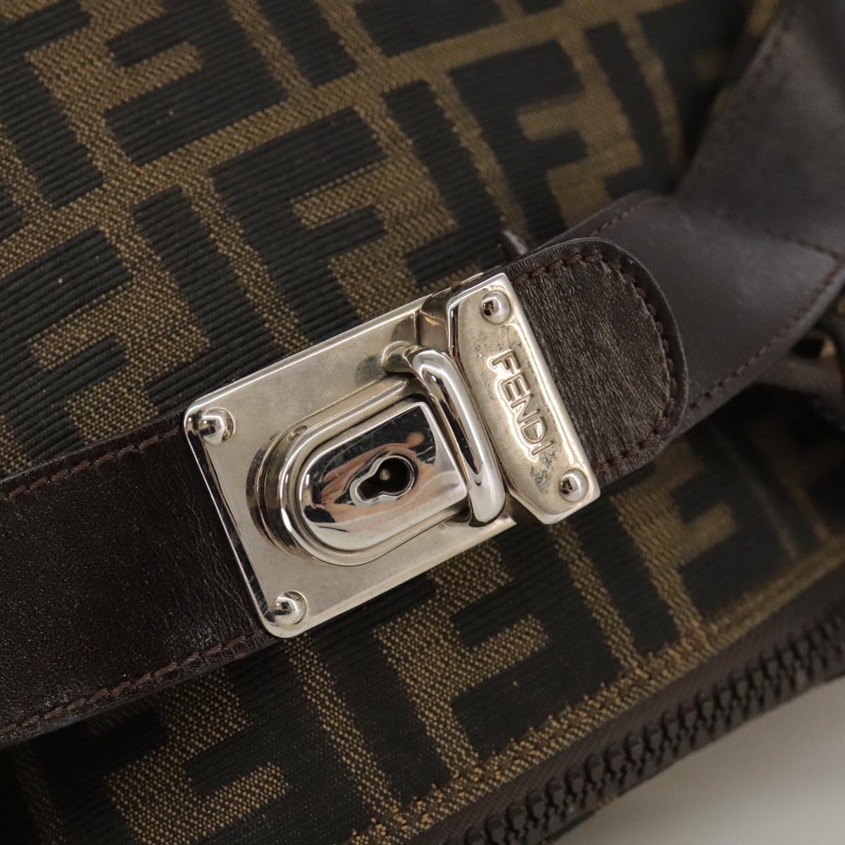 FENDI Zucca Canvas Hand Bag Brown Black Silver bs20582