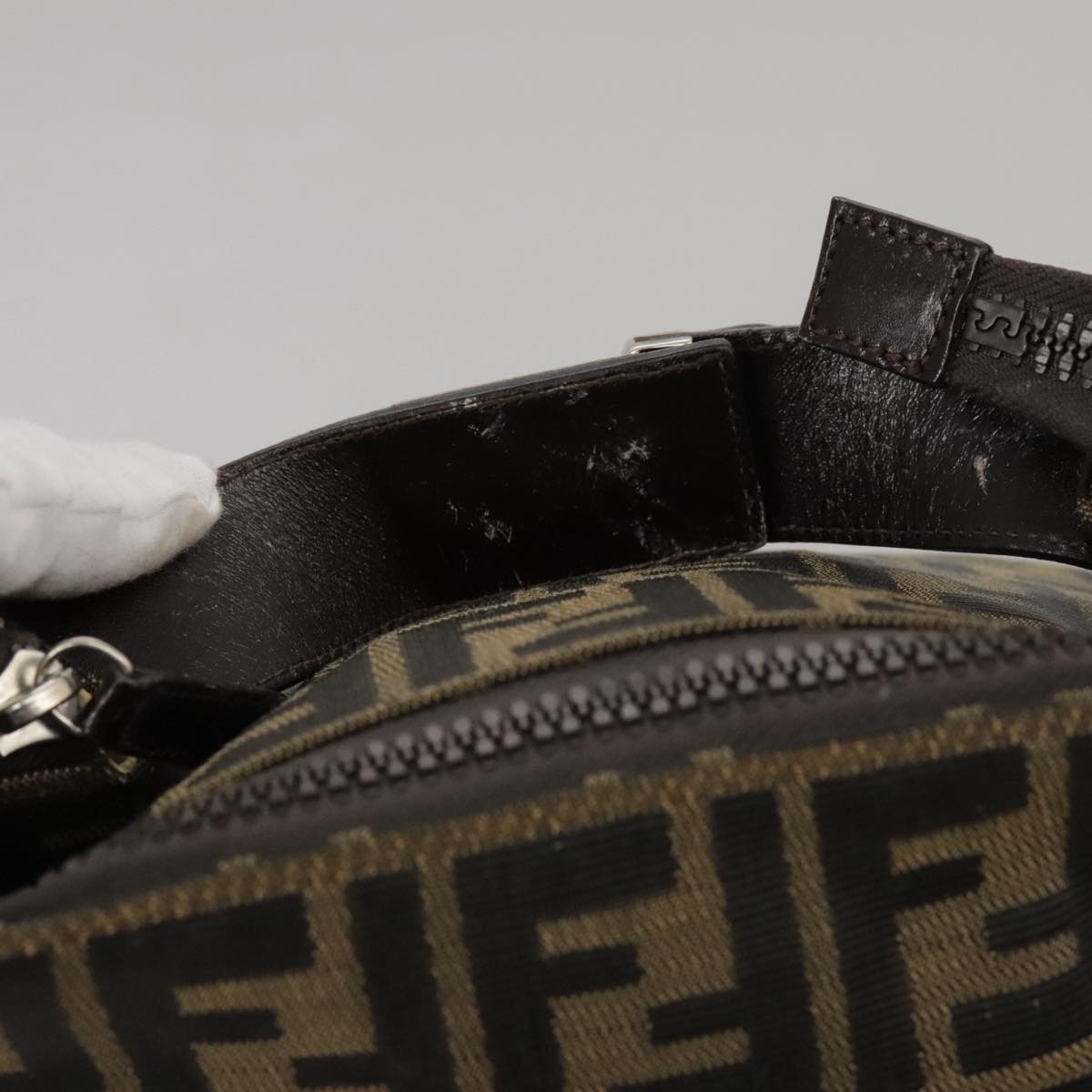 FENDI Zucca Canvas Hand Bag Brown Black Silver bs20582