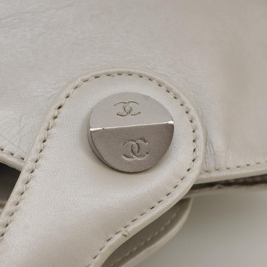 CHANEL Matelasse Hand Bag Leather Silver Light Gray Pearl CC bs20615