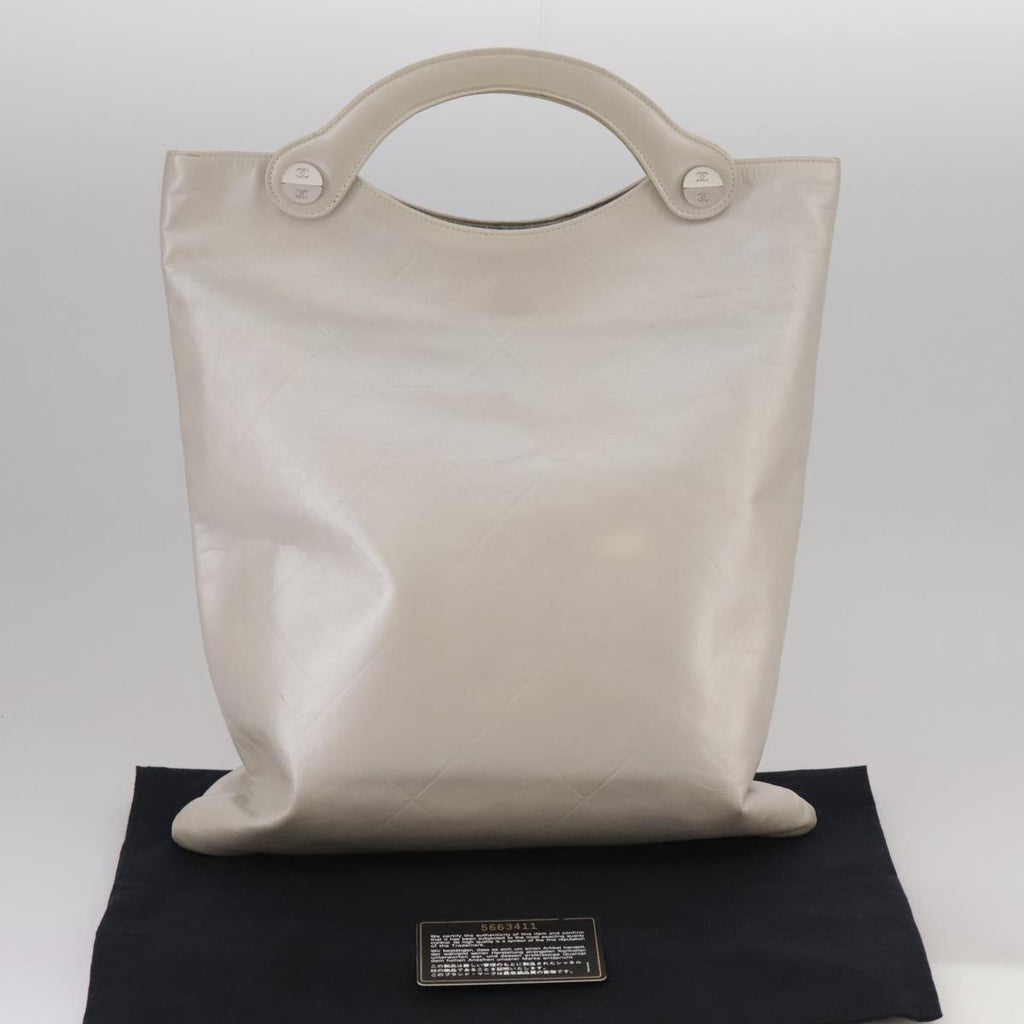 CHANEL Matelasse Hand Bag Leather Silver Light Gray Pearl CC bs20615