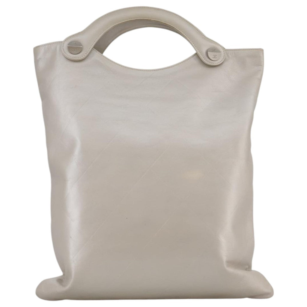 CHANEL Matelasse Hand Bag Leather Silver Light Gray Pearl CC bs20615