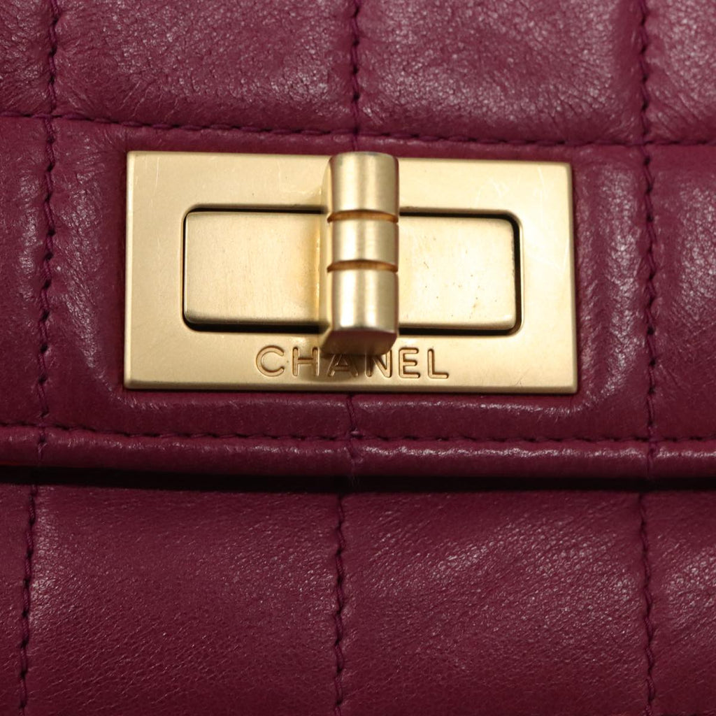 CHANEL Choco Bar Chain Hand Bag Lamb Skin Purple Pink CC bs20703