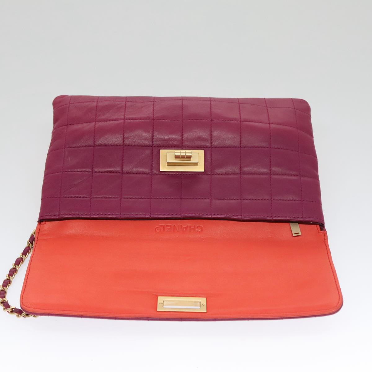 CHANEL Choco Bar Chain Hand Bag Lamb Skin Purple Pink CC bs20703