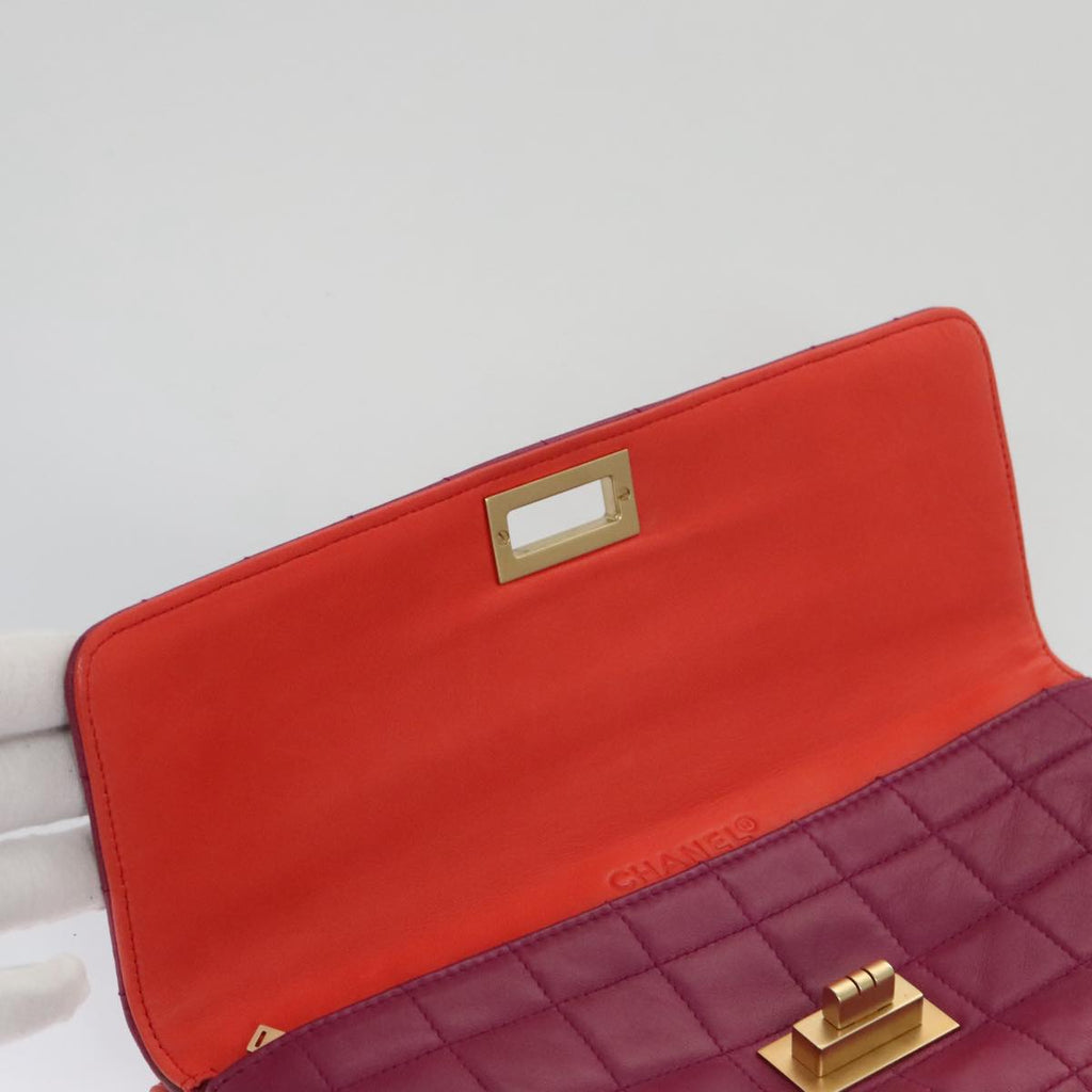 CHANEL Choco Bar Chain Hand Bag Lamb Skin Purple Pink CC bs20703