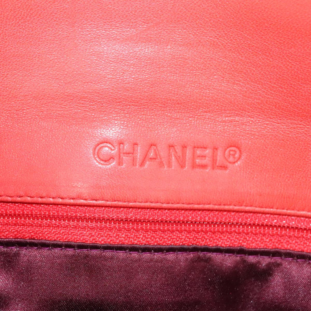 CHANEL Choco Bar Chain Hand Bag Lamb Skin Purple Pink CC bs20703
